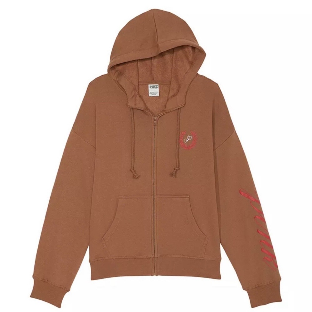 PINK Victoria's Secret Brown Hoodie with Red Accents